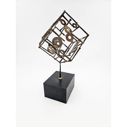 Sculpture Sculpture Abstract Constructivism Nails and Washers 3-D Cube Sculpture Circa 1960s