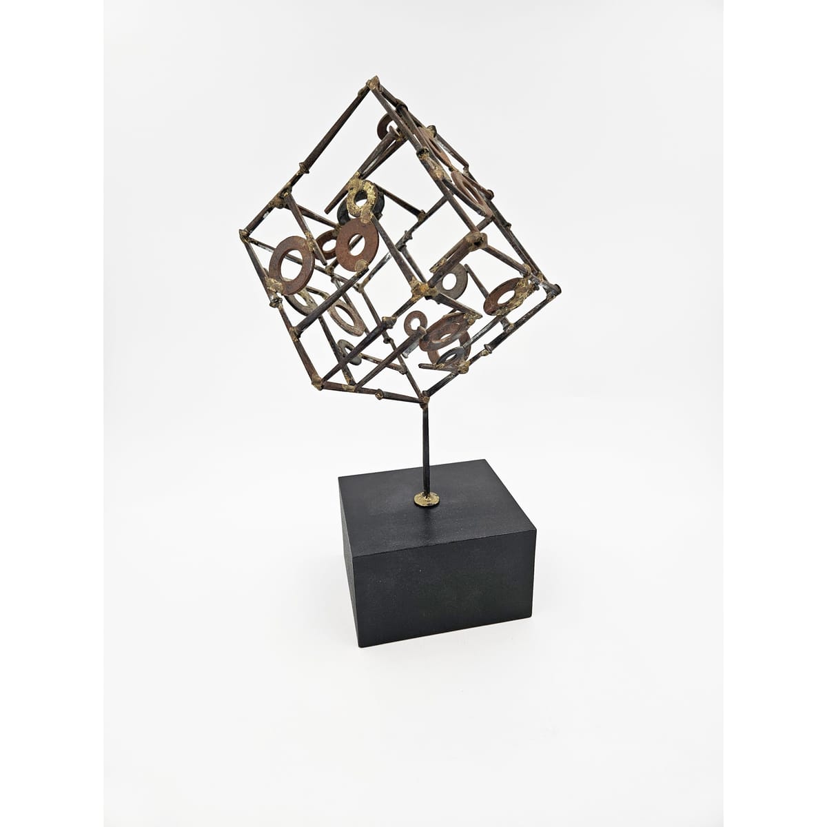 Sculpture Sculpture Abstract Constructivism Nails and Washers 3-D Cube Sculpture Circa 1960s
