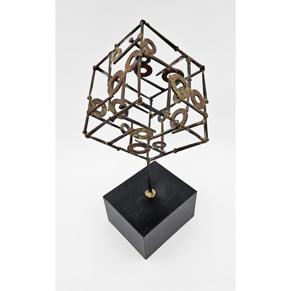 Sculpture Sculpture Abstract Constructivism Nails and Washers 3-D Cube Sculpture Circa 1960s