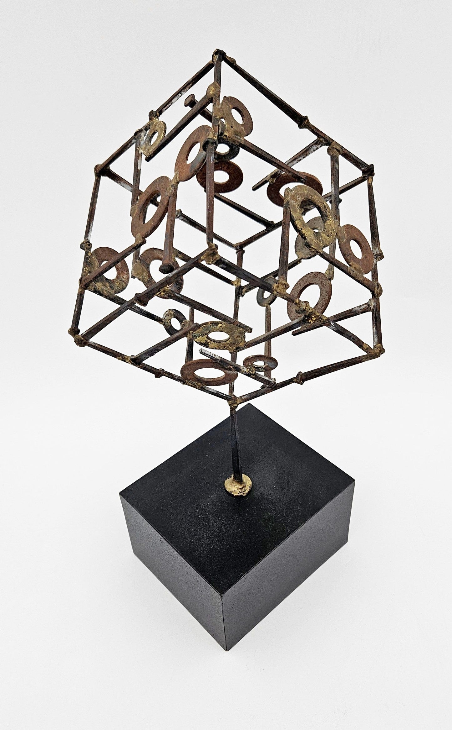 Sculpture Sculpture Abstract Constructivism Nails and Washers 3-D Cube Sculpture Circa 1960s