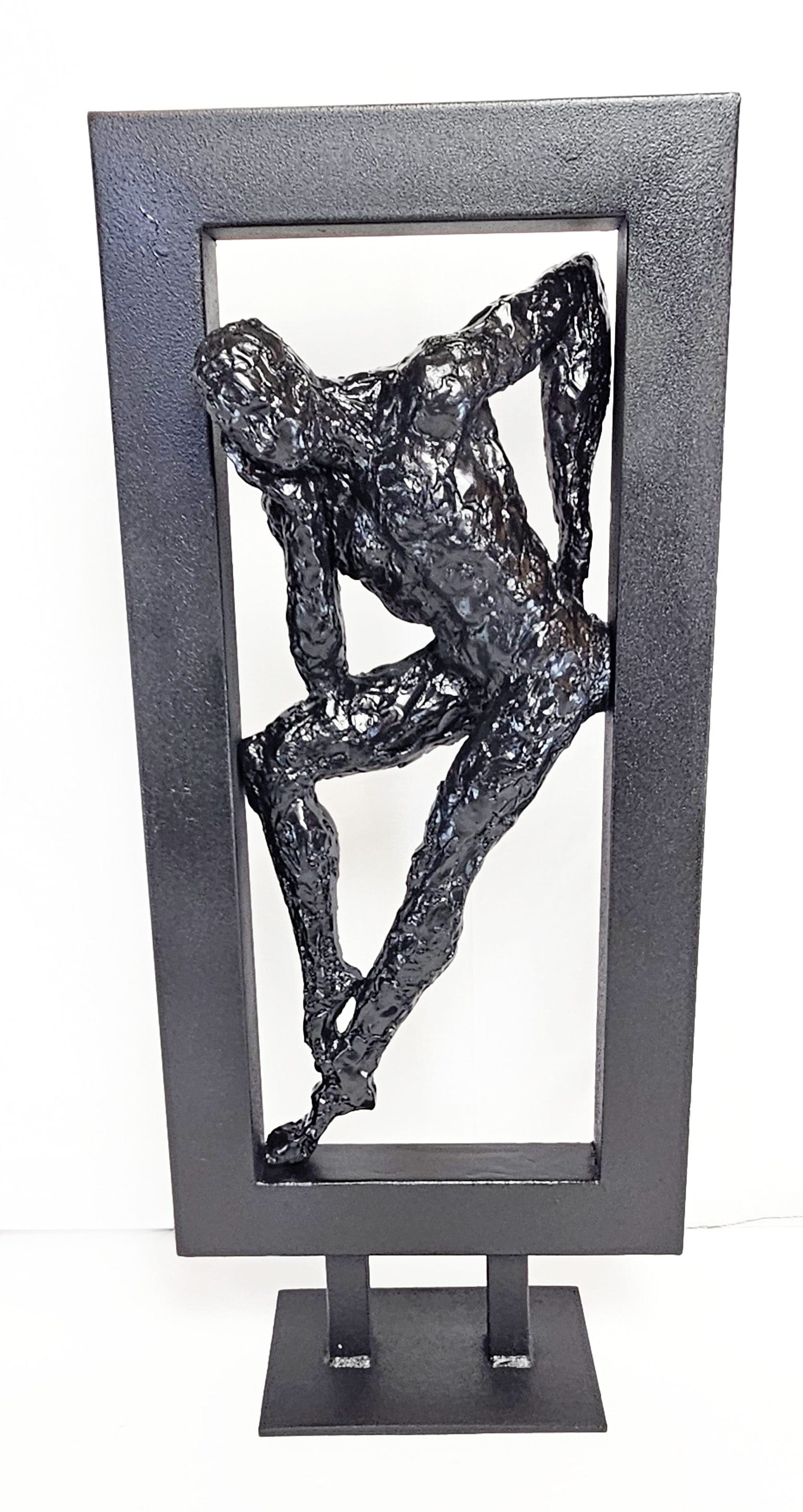 Sculpture Sculpture Large Post Modern Impressionist 3-D Man in Steel Frame Sculpture Circa 1960s