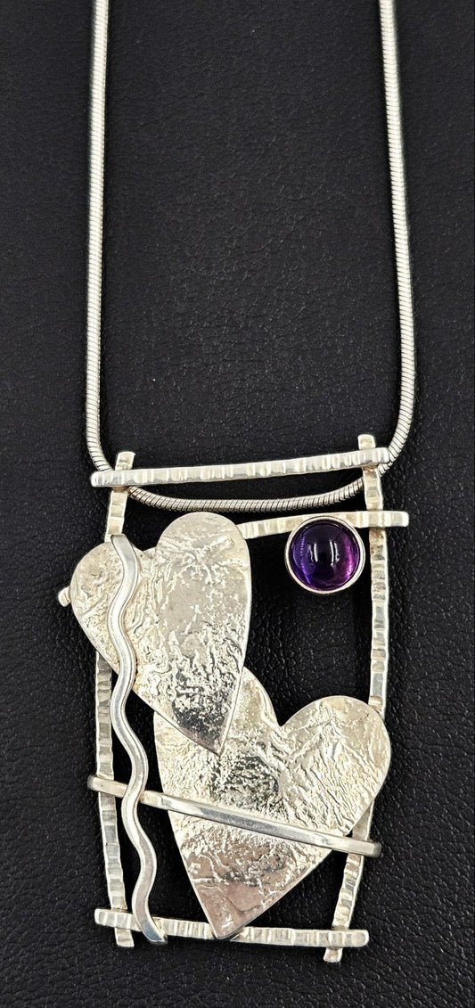 Shirley Lege Carpenter Jewelry Shirley Lege Carpenter Sterling Amethyst Abstract Modernist Necklace 1980s