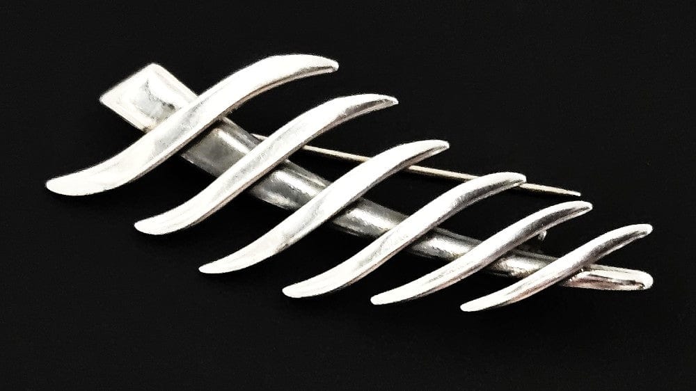 Sigi Tasco Jewelry Sigi Pineda Tasco Taxco Sterling Abstract Modernist 3D Leaf/Feather Pin 1960s