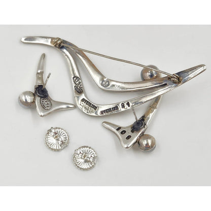 Sigi Tasco Jewelry Superb Sigi Tasco Sterling &amp; Pearl Modernist Demi Parure Set 1940s