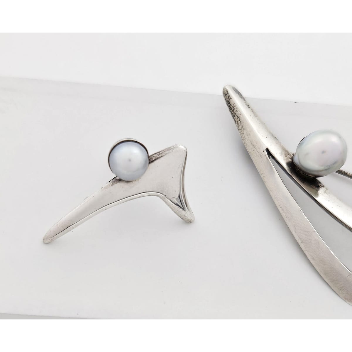 Sigi Tasco Jewelry Superb Sigi Tasco Sterling &amp; Pearl Modernist Demi Parure Set 1940s