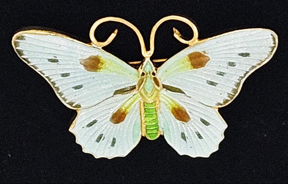 Silver Butterfly Jewelry MCM Gilt Sterling Silver Guilloche Enamel Scandinavian Style Butterfly Brooch