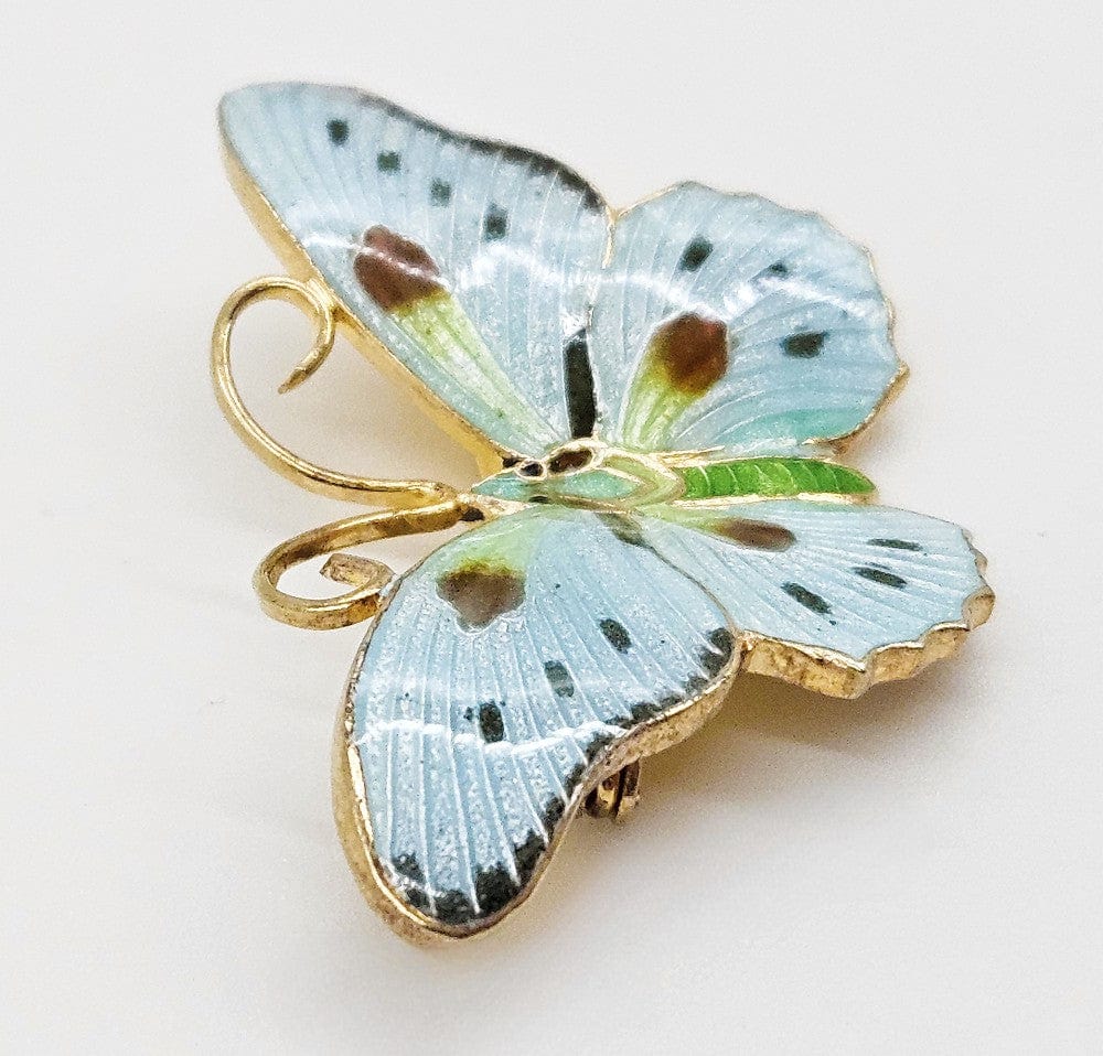 Silver Butterfly Jewelry MCM Gilt Sterling Silver Guilloche Enamel Scandinavian Style Butterfly Brooch