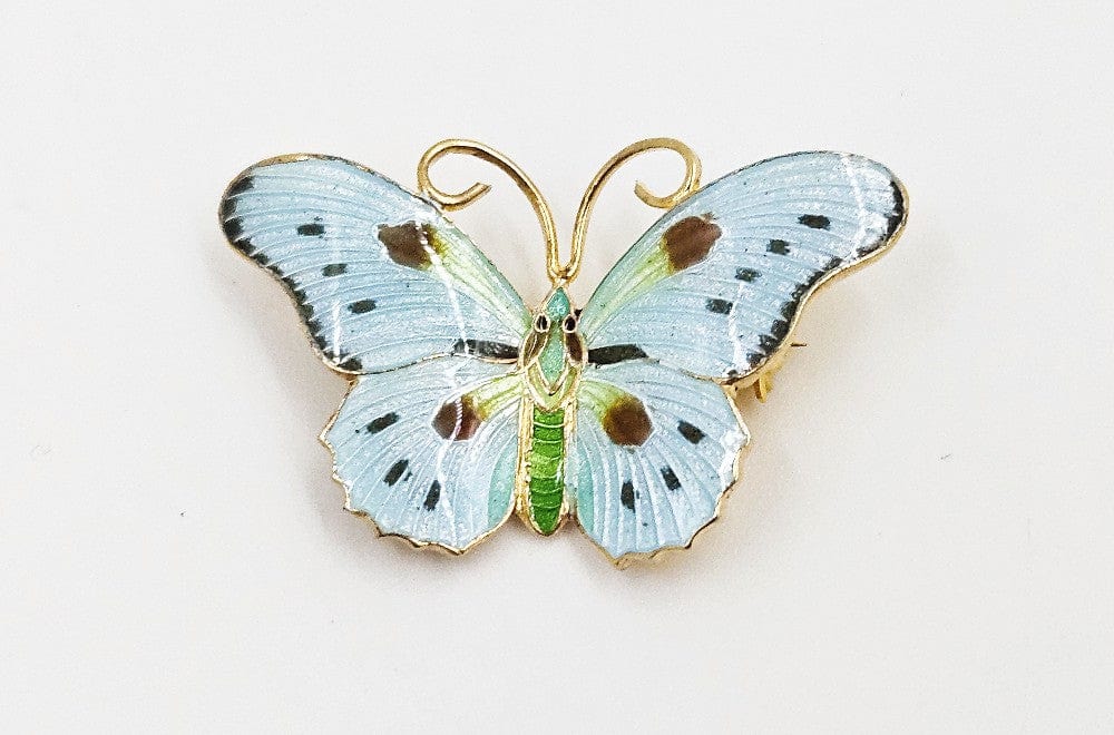 Silver Butterfly Jewelry MCM Gilt Sterling Silver Guilloche Enamel Scandinavian Style Butterfly Brooch