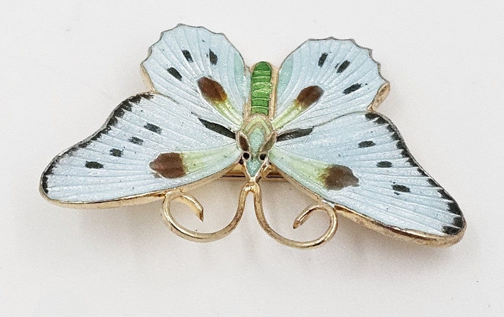 Silver Butterfly Jewelry MCM Gilt Sterling Silver Guilloche Enamel Scandinavian Style Butterfly Brooch