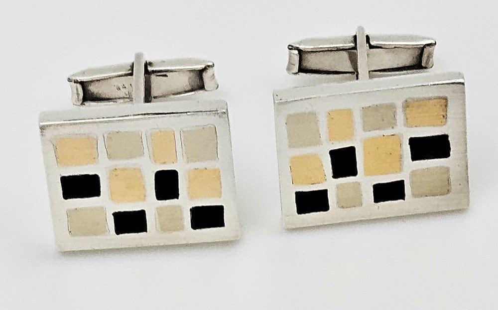 Silver Taxco Cufflinks Jewelry Mid Century Modern Taxco Sterling w Inlay Scandinavian Mod Style Cufflinks