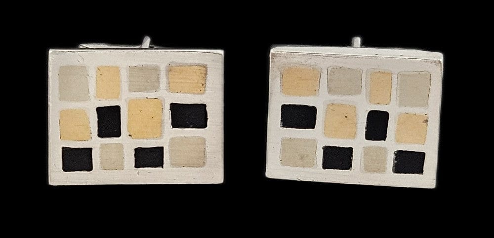 Silver Taxco Cufflinks Jewelry Mid Century Modern Taxco Sterling w Inlay Scandinavian Mod Style Cufflinks