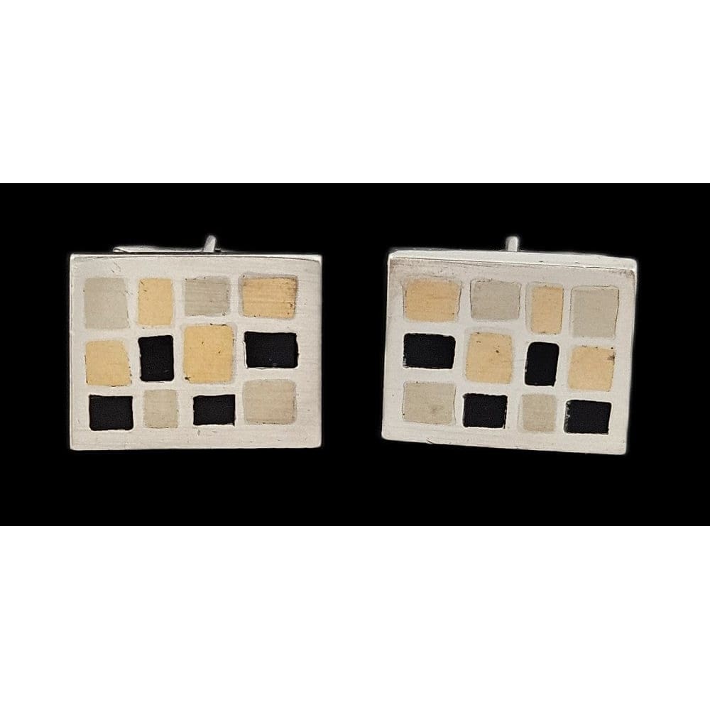 Silver Taxco Cufflinks Jewelry Mid Century Modern Taxco Sterling w Inlay Scandinavian Mod Style Cufflinks