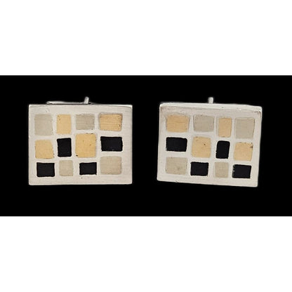 Silver Taxco Cufflinks Jewelry Mid Century Modern Taxco Sterling w Inlay Scandinavian Mod Style Cufflinks
