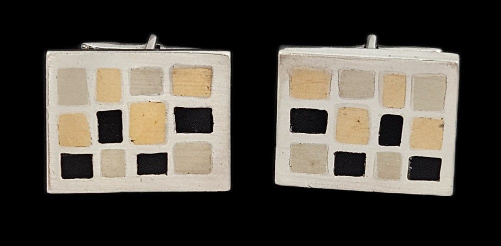 Silver Taxco Cufflinks Jewelry Mid Century Modern Taxco Sterling w Inlay Scandinavian Mod Style Cufflinks