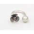 SJ Jewelry Vintage Sterling Silver & Black Pearl Modernist Flower Cocktail Ring
