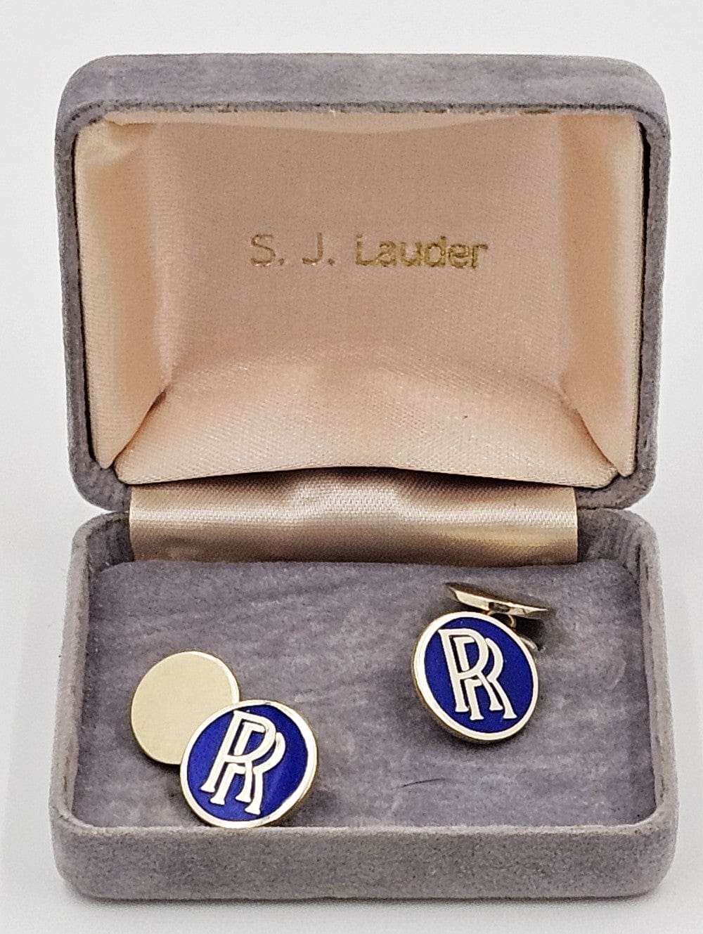 SJ Lauder for Rolls Royce Jewelry Bespoke Lauder London UK Rolls Royce Logo Sterling & Enamel Cufflinks 1987