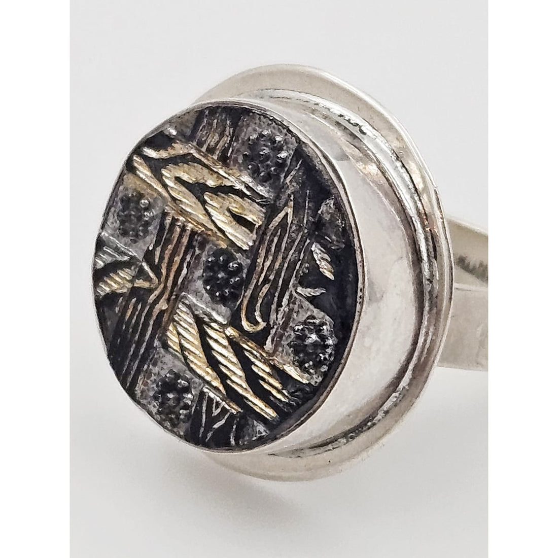 Skeira Jewelry Vintage Designer Skeira Sterling Silver &amp; Mixed Metals Modernist Cocktail Ring