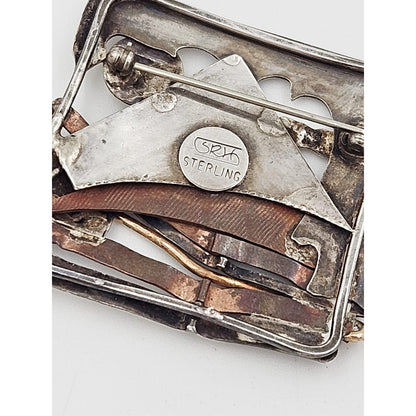 SRH Sterling Jewelry Vintage Artisan Signed SRH Sterling &amp; Mixed Metals Abstract Mod Brooch