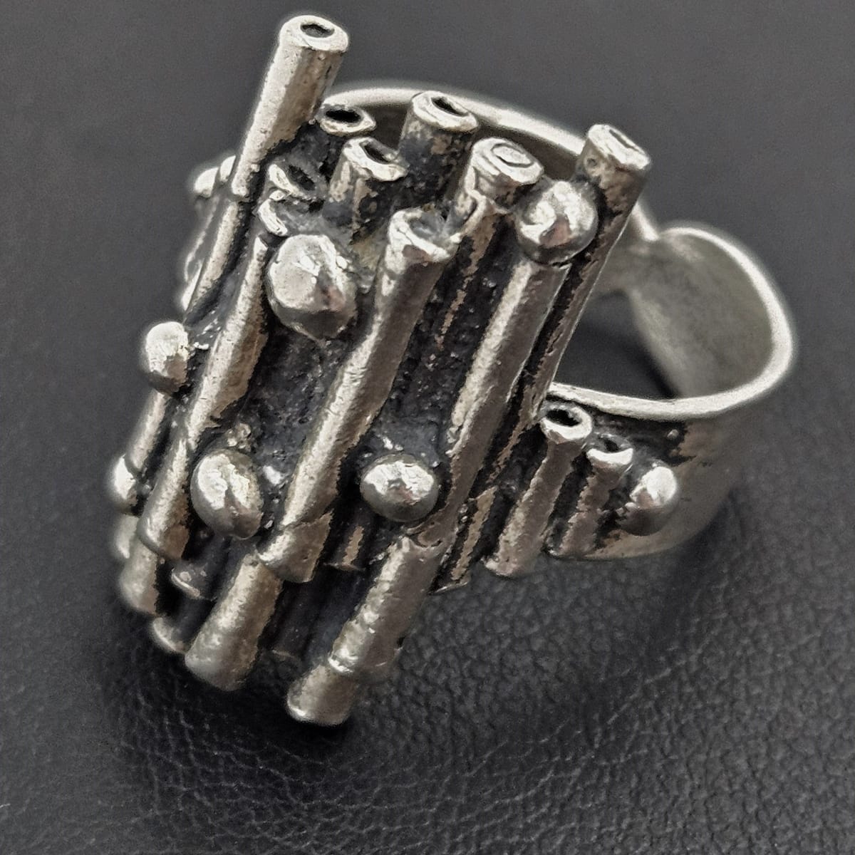 ST 925 Brutalist Ring Jewelry Artisan Signed Sterling Abstract Modernist Brutalist 3D Statement Ring C. 1960s