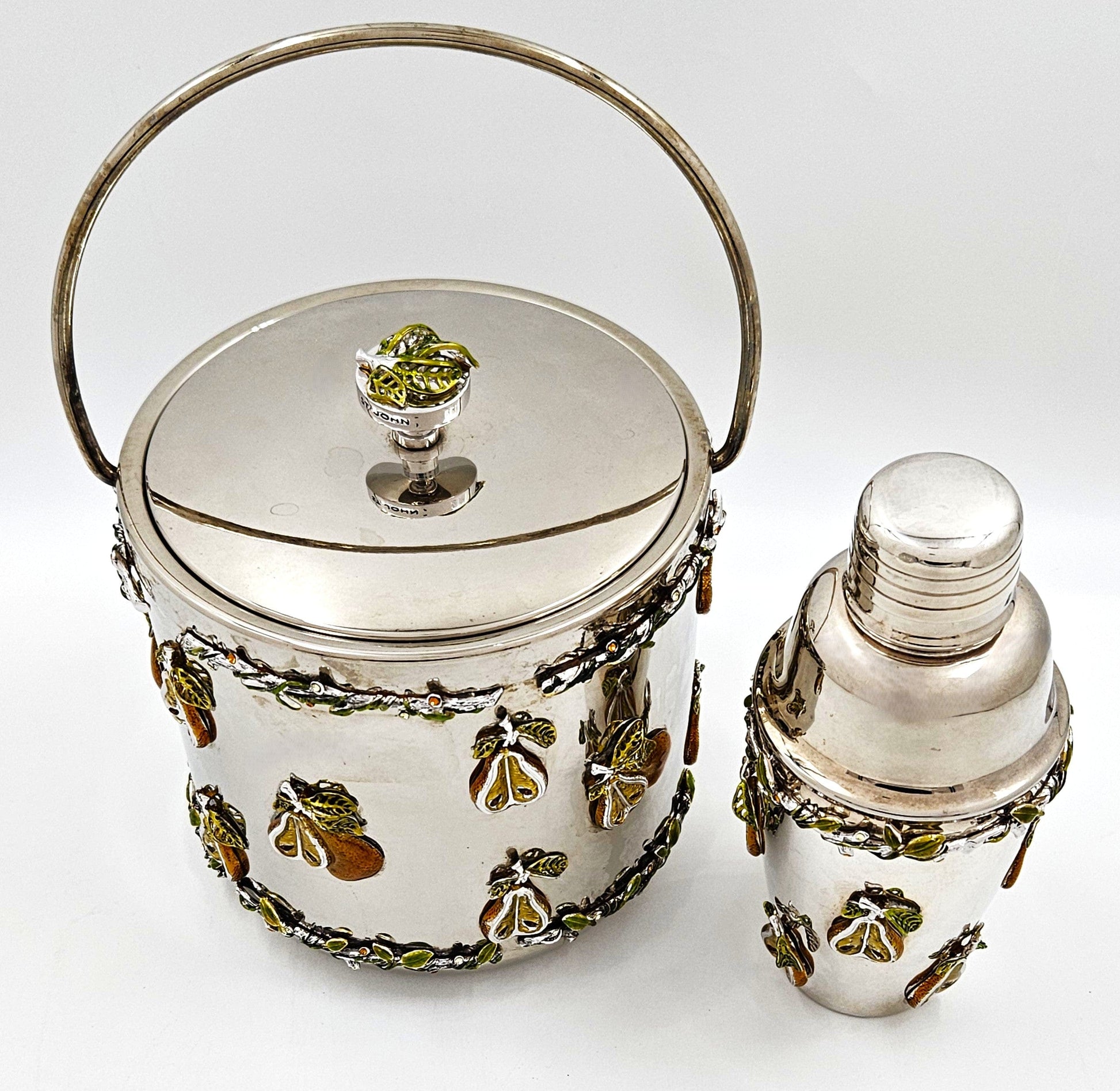 St John Barware St John Ice Bucket and Shaker with Raised Fruit Motif