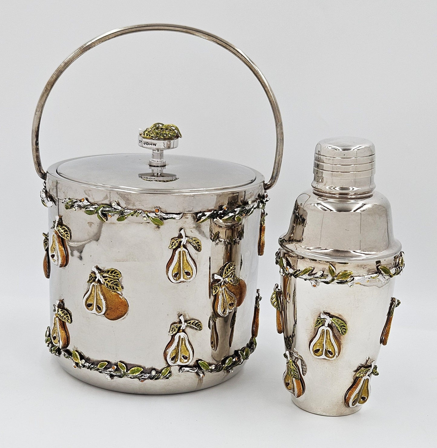 St John Barware St John Ice Bucket and Shaker with Raised Fruit Motif