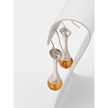 Sterling and Amber Set Jewelry Vintage Scandinavian Sterling &amp; Amber Modernist Brooch &amp; Earrings Set