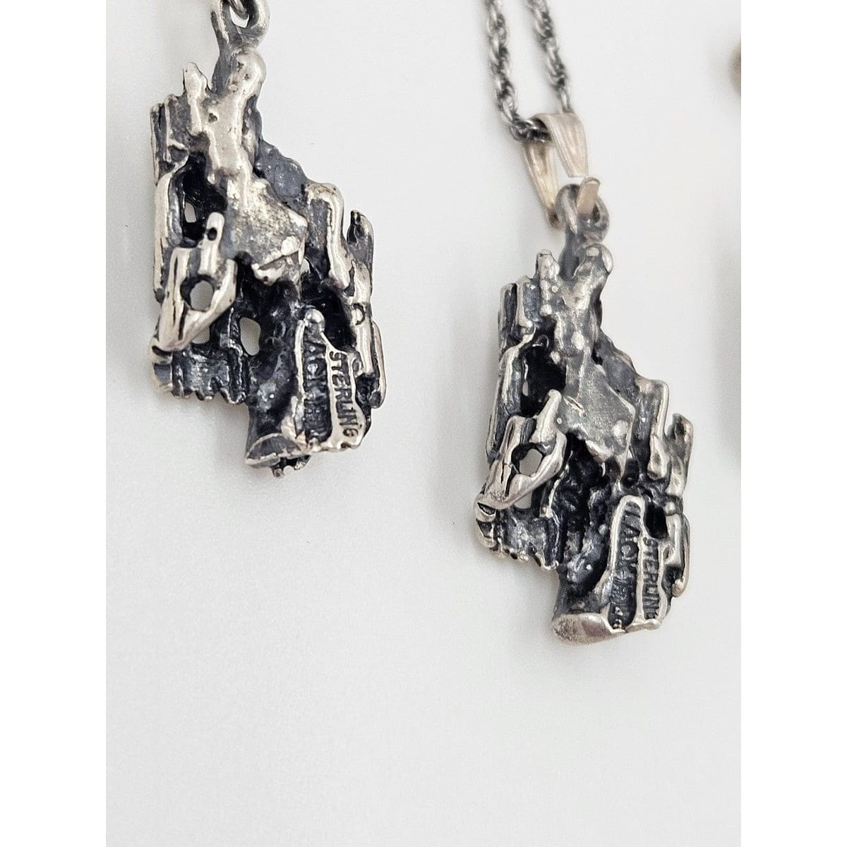 Sterling Brutalist Set Jewelry Vintage Sterling Silver Brutalist Necklace &amp; Earrings Set - Signed