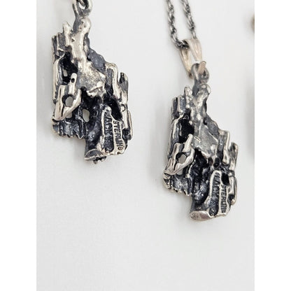 Sterling Brutalist Set Jewelry Vintage Sterling Silver Brutalist Necklace &amp; Earrings Set - Signed