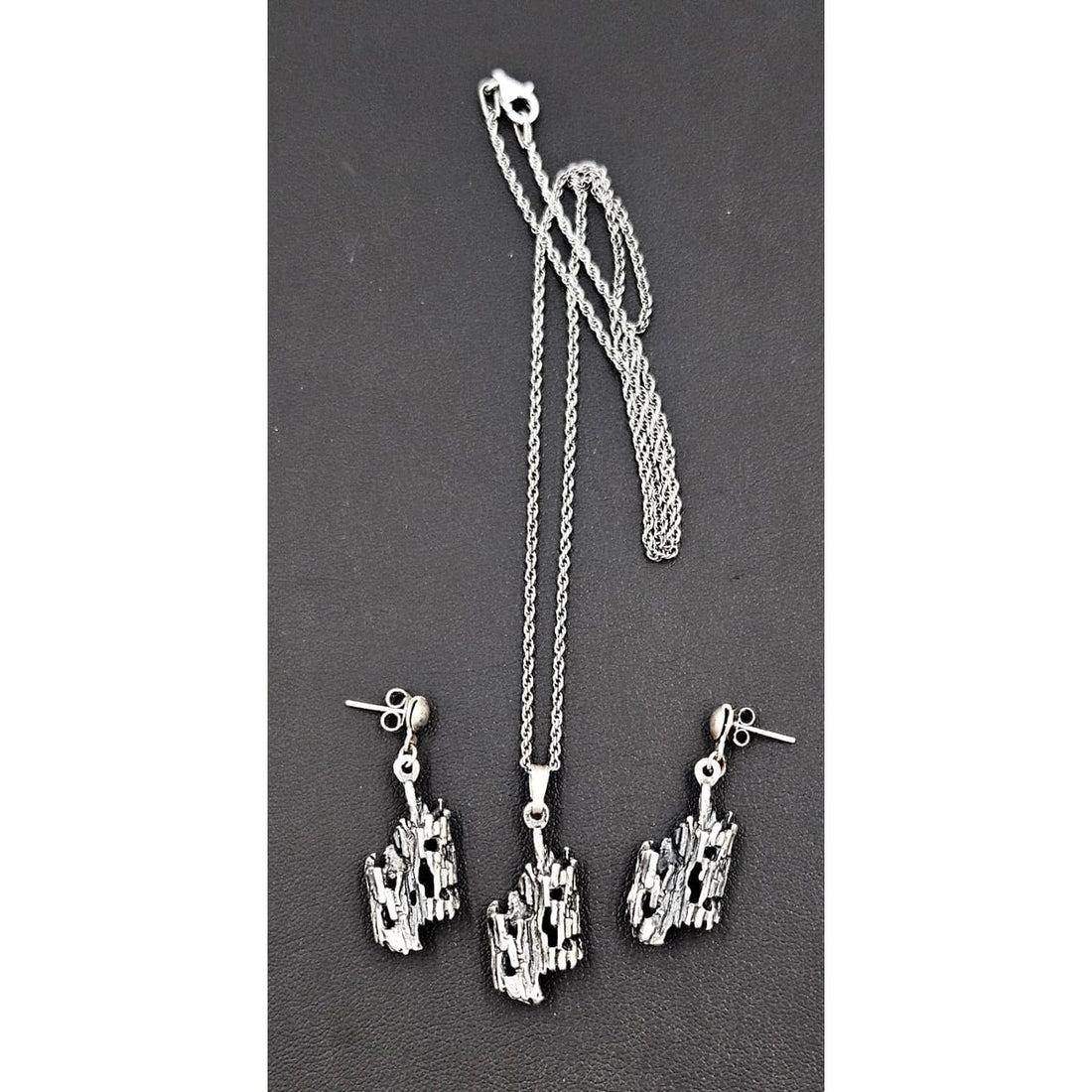 Sterling Brutalist Set Jewelry Vintage Sterling Silver Brutalist Necklace &amp; Earrings Set - Signed