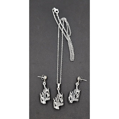 Sterling Brutalist Set Jewelry Vintage Sterling Silver Brutalist Necklace &amp; Earrings Set - Signed