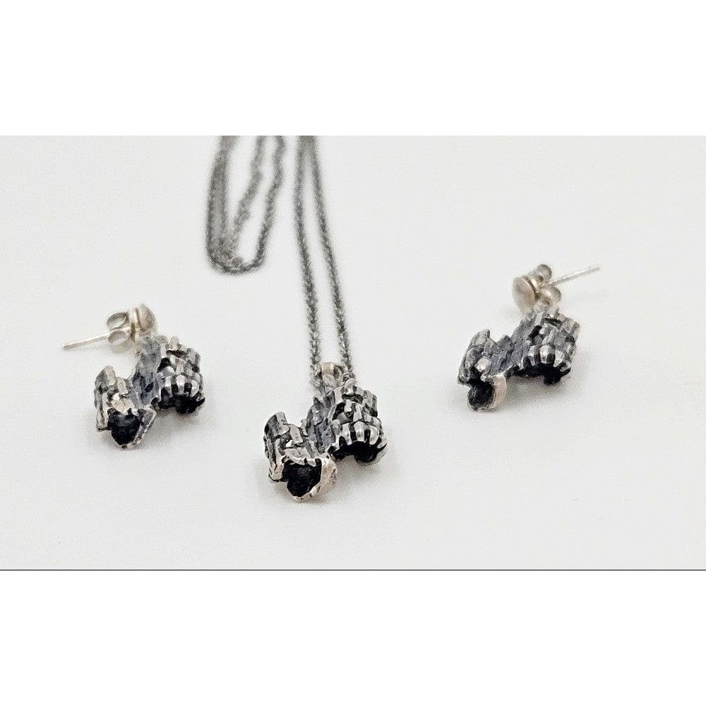 Sterling Brutalist Set Jewelry Vintage Sterling Silver Brutalist Necklace &amp; Earrings Set - Signed