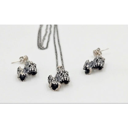Sterling Brutalist Set Jewelry Vintage Sterling Silver Brutalist Necklace &amp; Earrings Set - Signed