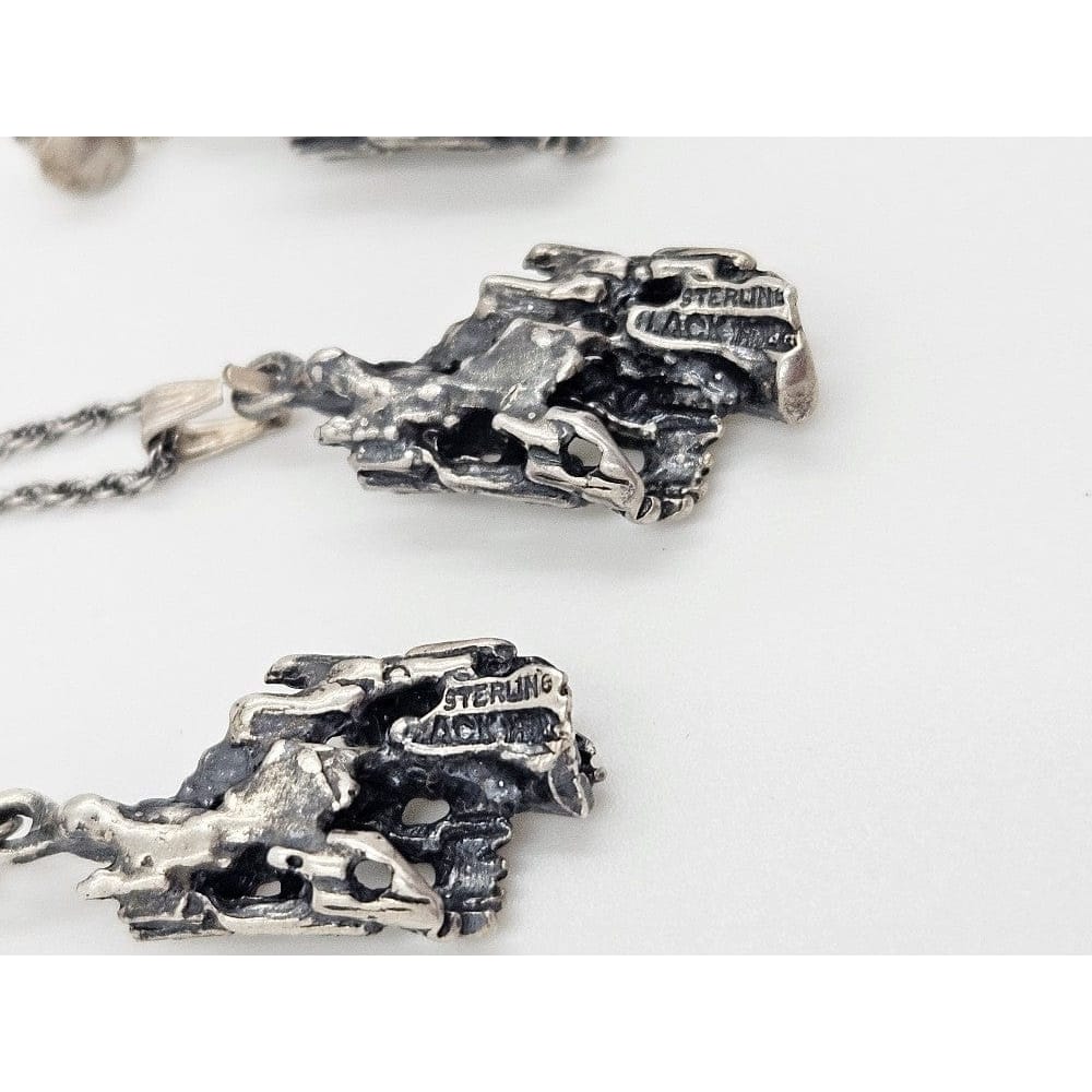 Sterling Brutalist Set Jewelry Vintage Sterling Silver Brutalist Necklace &amp; Earrings Set - Signed