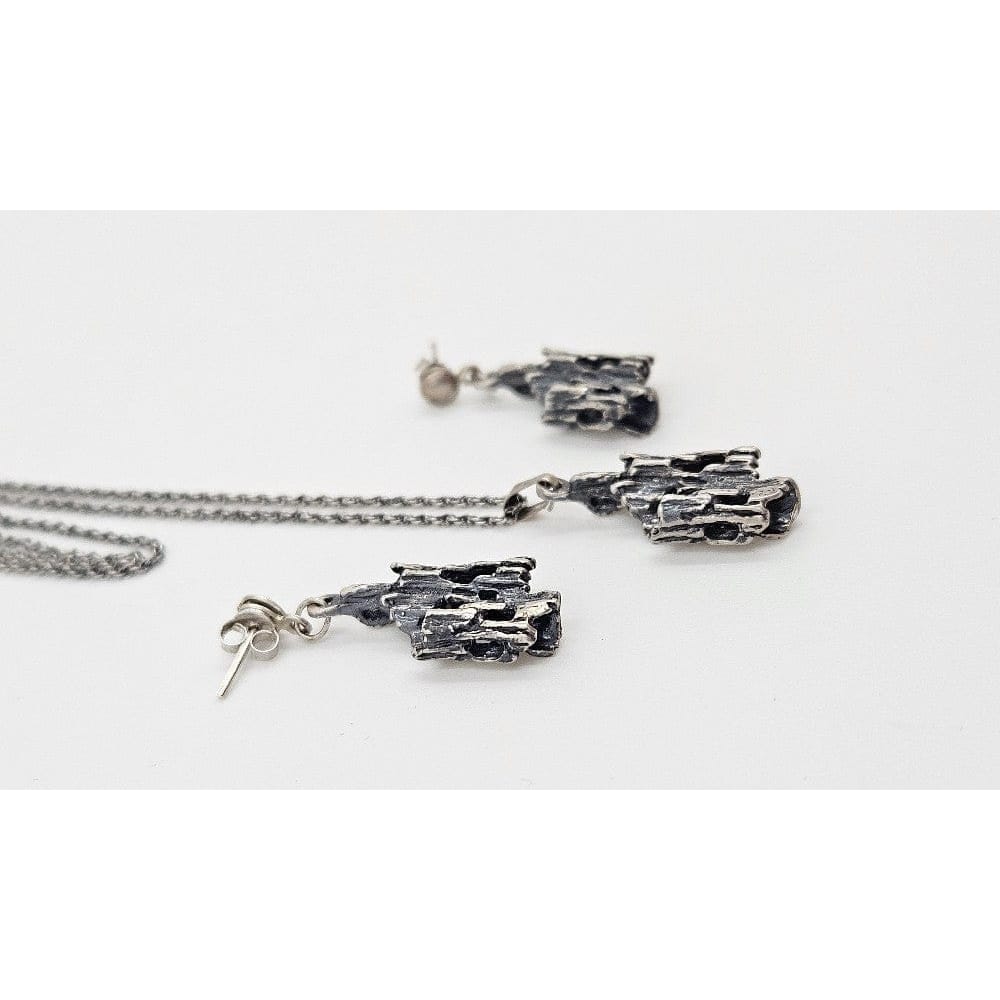 Sterling Brutalist Set Jewelry Vintage Sterling Silver Brutalist Necklace &amp; Earrings Set - Signed