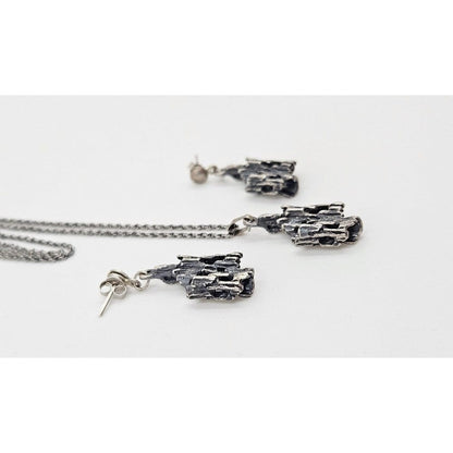 Sterling Brutalist Set Jewelry Vintage Sterling Silver Brutalist Necklace &amp; Earrings Set - Signed