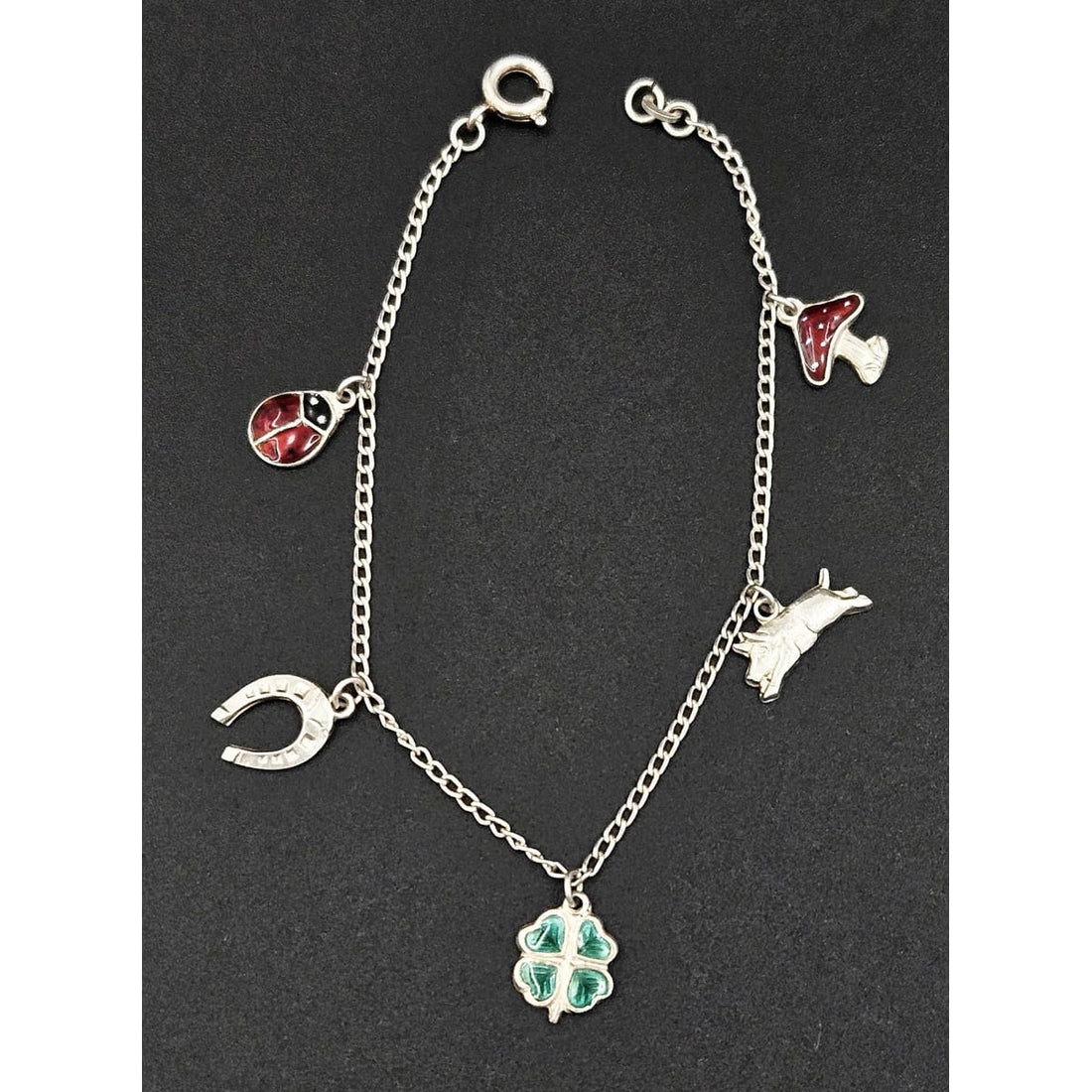 Sterling Scandinavian Lucky Charms Bracelet Jewelry Set of 2 Scandinavian Sterling &amp; Enamel Lucky Charms Bracelets 1940/1950s