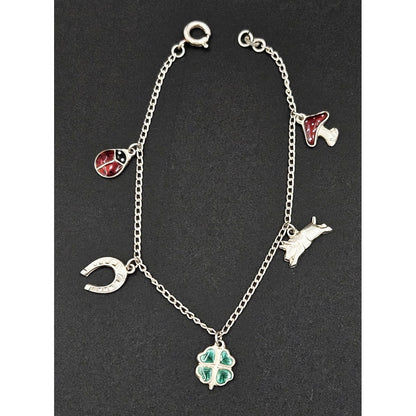 Sterling Scandinavian Lucky Charms Bracelet Jewelry Set of 2 Scandinavian Sterling &amp; Enamel Lucky Charms Bracelets 1940/1950s