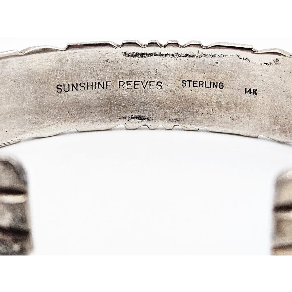 Sunshine Reeves Jewelry Rare Navajo Designer Sunshine Reeves Sterling &amp; 14k Gold Cuff Bracelet 1990s