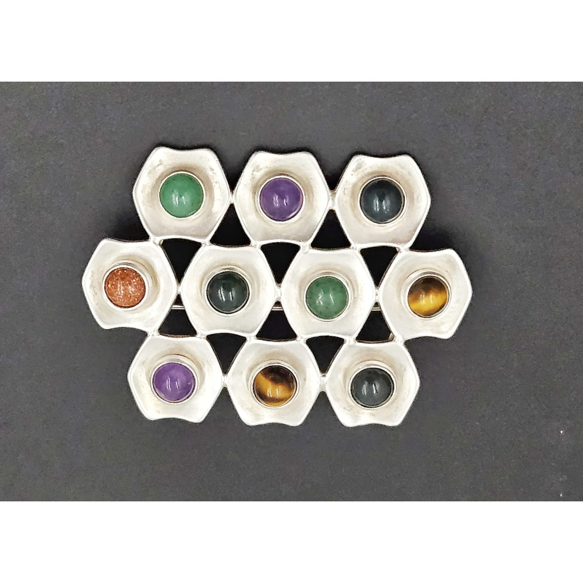 Sweden Brooch Jewelry Sweden Sterling Multi-Stone Modernist Brooch
