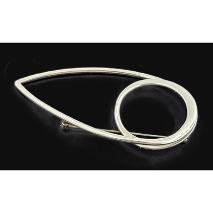 Taxco Sterling Artisan Brooch Jewelry 925 Silver Abstract Mod Brooch XL Mexico 3D Oval Shaped Brooch