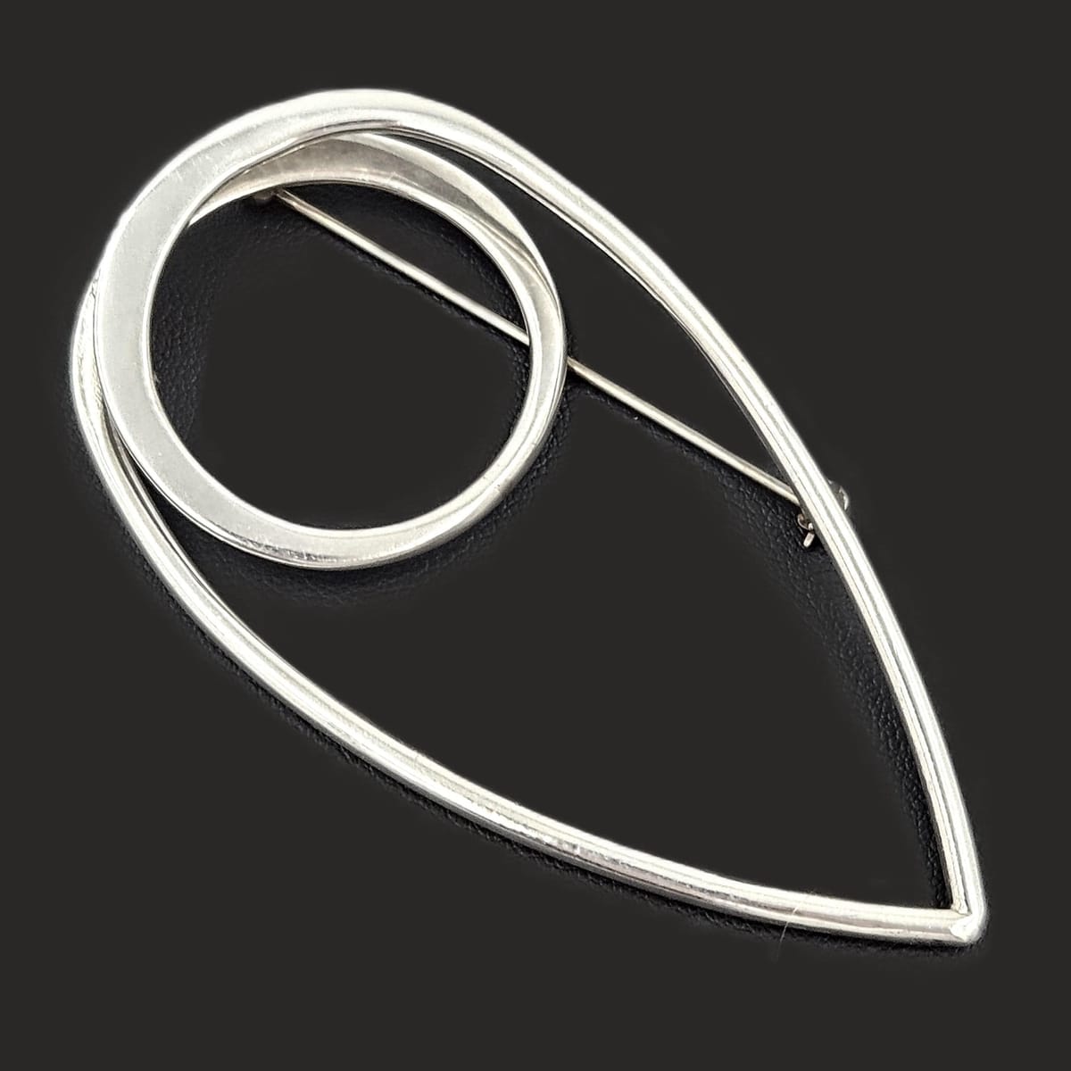 Taxco Sterling Artisan Brooch Jewelry 925 Silver Abstract Mod Brooch XL Mexico 3D Oval Shaped Brooch