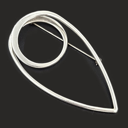 Taxco Sterling Artisan Brooch Jewelry 925 Silver Abstract Mod Brooch XL Mexico 3D Oval Shaped Brooch