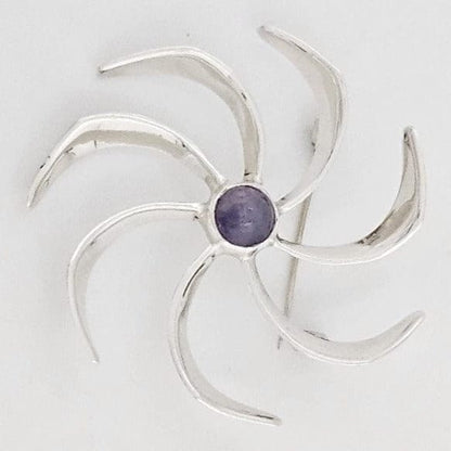 Taxco Sterling Jewelry Taxco Artist JH Sterling Silver &amp; Amethyst Modernist Pin Wheel Brooch C. 1960s