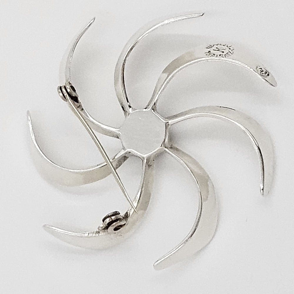 Taxco Sterling Jewelry Taxco Artist JH Sterling Silver &amp; Amethyst Modernist Pin Wheel Brooch C. 1960s