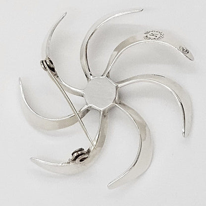 Taxco Sterling Jewelry Taxco Artist JH Sterling Silver &amp; Amethyst Modernist Pin Wheel Brooch C. 1960s