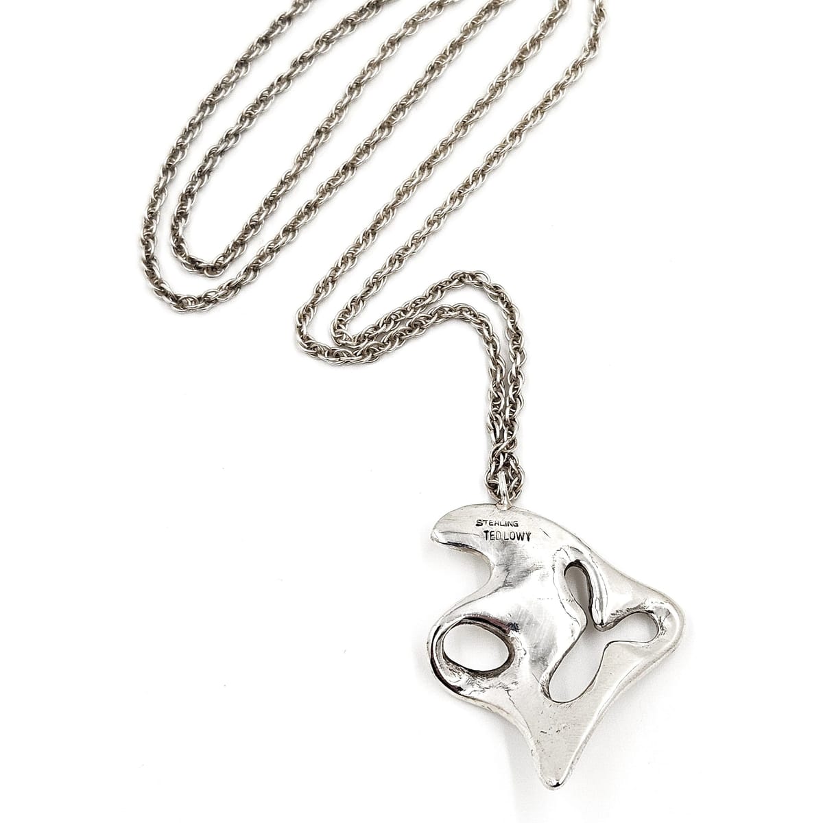 Ted Lowy Jewelry Rare Ted Lowy Sterling Abstract Modernist Amoeba Pendant Necklace 1960s