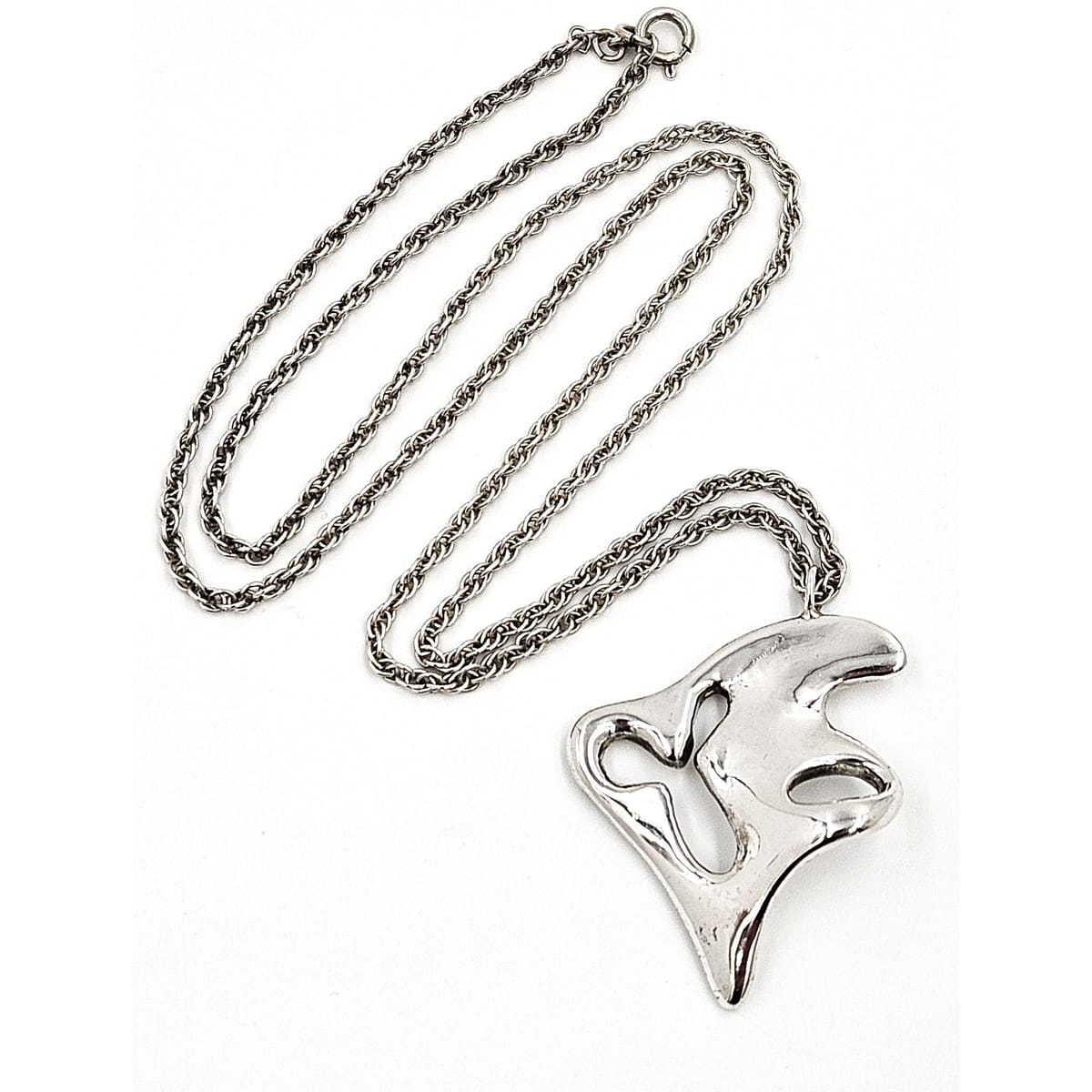Ted Lowy Jewelry Rare Ted Lowy Sterling Abstract Modernist Amoeba Pendant Necklace 1960s