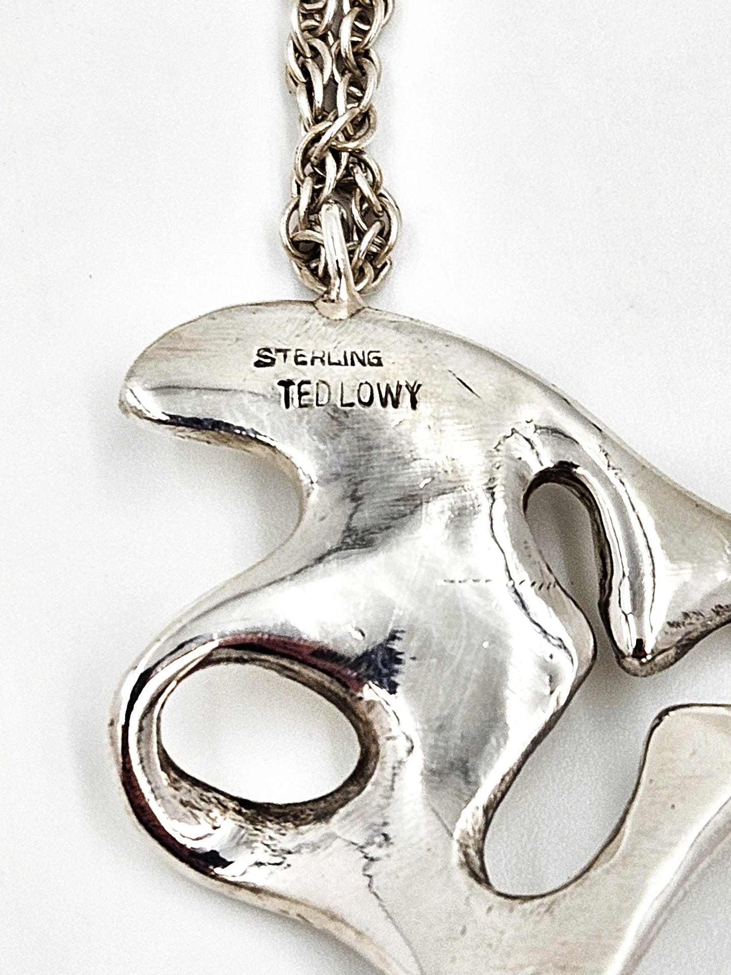 Ted Lowy Jewelry Rare Ted Lowy Sterling Abstract Modernist Amoeba Pendant Necklace 1960s