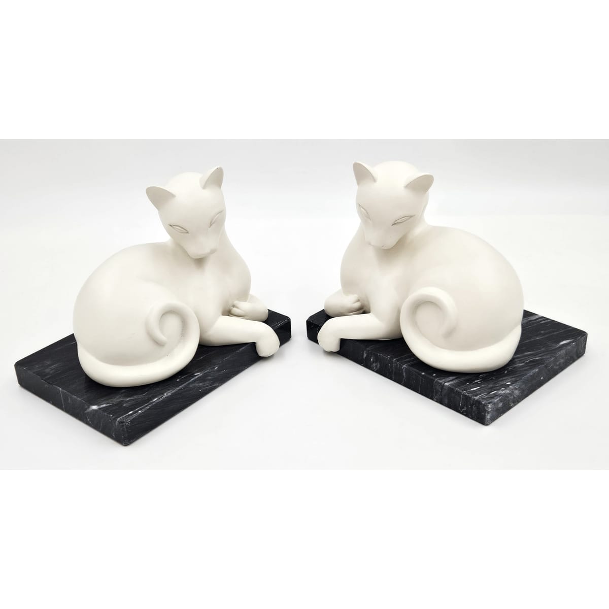 ceramic on Marble Base Cats Kittens Bookends 1960s Retro modernist, view 6 of 6