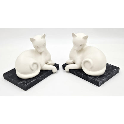 ceramic on Marble Base Cats Kittens Bookends 1960s Retro modernist, view 6 of 6